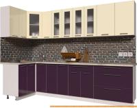 Кухня Интерлиния Мила Пластик 1.2x2.9 (слива глянец/ваниль глянец/травертин) картинка