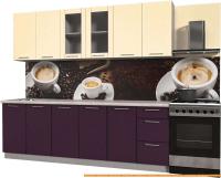 Кухня Интерлиния Мила Пластик 2.4 Б (слива глянец/ваниль глянец/травертин) картинка