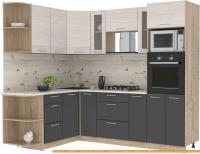 Кухня Интерлиния Мила 1.68x2.4 левая (вудлайн кремовый-антрацит-бискайская сосна) картинка