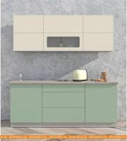 Кухня Интерлиния Мила Матте 2.0 А (слоновая кость/мята/травертин серый) картинка