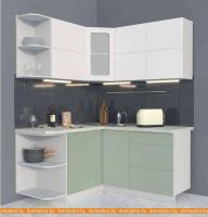 Кухня Интерлиния Мила Матте 1.5x1.7 А левая (белый/мята/опал светлый) картинка