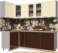 Кухня Интерлиния Мила Пластик 1.2x2.3 (шоколад глянец/ваниль глянец/опал светлый) картинка