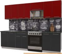 Кухня Интерлиния Мила Пластик 2.7 А (антрацит гл/красный гл/кастилло темный) картинка