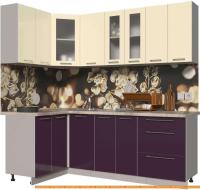 Кухня Интерлиния Мила Пластик 1.2x2.2 (слива глянец/ваниль глянец/травертин) картинка