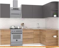 Кухня Интермебель Микс Топ-12 2x1.5м прав (графит сер-дуб крафт зол-дуб крафт зол) картинка