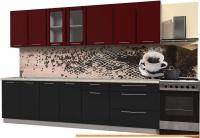 Кухня Интерлиния Мила Пластик 2.9 Б (черный глянец/бордо глянец/опал светлый) картинка