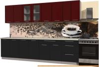 Кухня Интерлиния Мила Пластик 3.0 Б (черный глянец/бордо глянец/опал светлый) картинка