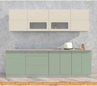 Кухня Интерлиния Мила Матте 2.6 А (слоновая кость/мята/травертин серый) картинка