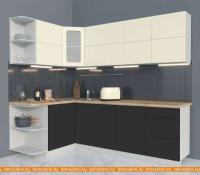 Кухня Интерлиния Мила Матте 1.5x2.5 А правая (слон кость-пепел-травертин серый) картинка