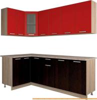 Кухня Интерлиния Мила 12x22 (красный/дуб венге) картинка