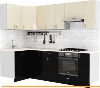 Кухня S-Company Клео глосc 1.2x2.5 левая (черный глянец/ваниль глянец) картинка