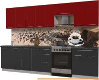 Кухня Интерлиния Мила Пластик 3.1 А (антрацит гл/красный гл/кастилло темный) картинка