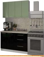 Кухня Кастанье Марта 1.2 (зеленый глянец/черный глянец) картинка