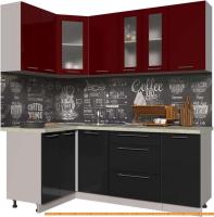 Кухня Интерлиния Мила Пластик 1.2x2.0 (черный глянец/бордо глянец/опал светлый) картинка