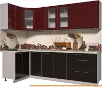 Кухня Интерлиния Мила Пластик 1.2x2.6 (черный глянец/бордо глянец/опал светлый) картинка