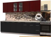 Кухня Интерлиния Мила Пластик 2.7 Б (черный глянец/бордо глянец/опал светлый) картинка