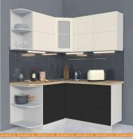 Кухня Интерлиния Мила Матте 1.5x1.6 А левая слоновая кость/пепел/травертин серый картинка