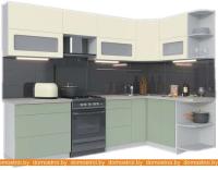 Кухня Интерлиния Мила Матте 1.5x2.8 Б правая (слон кость-мята-травертин серый) картинка