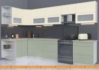 Кухня Интерлиния Мила Матте 1.5x3.4 Б правая (слон кость-мята-травертин серый) картинка