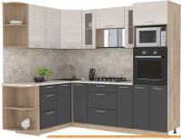 Кухня Интерлиния Мила 1.68x2.4 левая (вудлайн кремовый-антрацит-малага) картинка