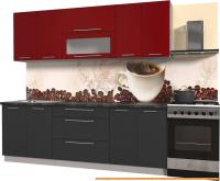 Кухня Интерлиния Мила Пластик 2.3 В (антрацит глянец/красный/кастилло темный) картинка