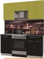Кухня Интерлиния Мила Пластик 1.7 А (черный гл/оливковый гл/кастилло темный) картинка