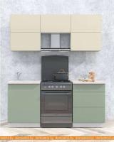 Кухня Интерлиния Мила Матте 1.8 Б (слоновая кость/мята/травертин серый) картинка