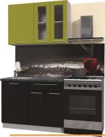Кухня Интерлиния Мила Пластик 1.1 Б (черный гл/оливковый гл/кастилло темный) картинка