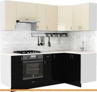 Кухня S-Company Клео глосc 1.2x2.2 правая (черный глянец/ваниль глянец) картинка