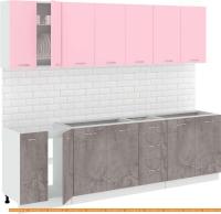 Кухня Кортекс-мебель Корнелия Лира 2.6 без столешницы (розовый/оникс) картинка