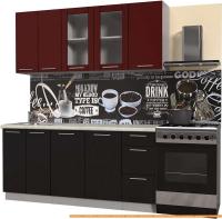 Кухня Интерлиния Мила Пластик 1.8 Б (черный глянец/бордо глянец/опал светлый) картинка