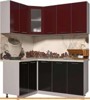 Кухня Интерлиния Мила Пластик 1.2x1.8 (черный глянец/бордо глянец/опал светлый) картинка