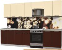 Кухня Интерлиния Мила Пластик 3.0 А (шоколад глянец/ваниль глянец/опал светлый) картинка