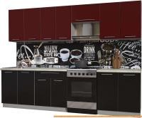 Кухня Интерлиния Мила Пластик 2.9 А (черный глянец/бордо глянец/опал светлый) картинка