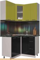 Кухня Интерлиния Мила Пластик 1.2x1.2 (черный гл/оливковый гл/кастилло темный) картинка