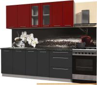 Кухня Интерлиния Мила Пластик 2.1 Б (антрацит гл/красный гл/кастилло темный) картинка