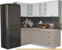 Кухня Интерлиния Мила Деко 1.2x2.1 (белый/луна/травертин серый) картинка