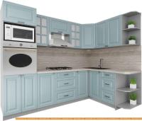 Кухня Интерлиния Мила Деко 1.68x2.6 правая (океан-океан-травертин серый) картинка