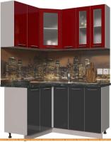 Кухня Интерлиния Мила Пластик 1.2x1.5 (антрацит гл/красный гл/кастилло темный) картинка
