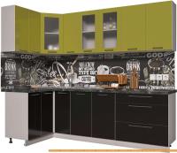 Кухня Интерлиния Мила Пластик 1.2x2.5 (черный гл/оливковый гл/кастилло темный) картинка