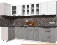 Кухня Интерлиния Мила Пластик 1.2x2.9 (мрамор/белый глянец/кастилло темный) картинка