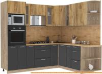 Кухня Интерлиния Мила 1.88x2.4 правая (дуб золотой-антрацит-дуб бунратти) картинка