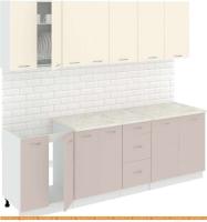 Кухня Кортекс-мебель Корнелия Лира 2.4м (крем/капучино/королевский опал) картинка