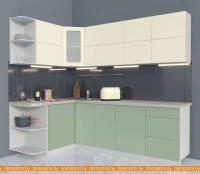 Кухня Интерлиния Мила Матте 1.5x2.4 А правая (слон кость-мята-травертин серый) картинка