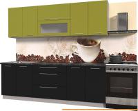 Кухня Интерлиния Мила Пластик 2.4 В (черный глянец/оливк.глянец/кастилло темн.) картинка