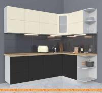 Кухня Интерлиния Мила Матте 1.5x2.3 А правая (слон кость-пепел-травертин серый) картинка