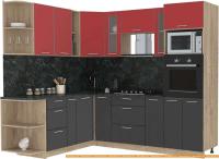 Кухня Интерлиния Мила 1.88x2.4 левая (красный-антрацит-кастилло темный) картинка