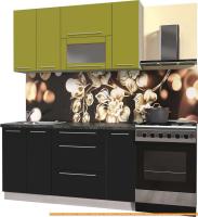 Кухня Интерлиния Мила Пластик 1.5 В (черный глянец/оливк.глянец/кастилло темн.) картинка