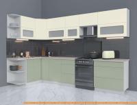 Кухня Интерлиния Мила Матте 1.5x3.3 Б левая (слоновая кость/мята/травертин сер.) картинка