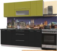 Кухня Интерлиния Мила Пластик 1.3 В (черный глянец/оливк.глянец/кастилло темн.) картинка